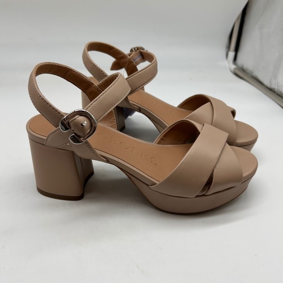 Aerosoles Cosmos Nude Leather Block Heel Platform Sandals Women's 5.5M NEW - Picture 2 of 11
